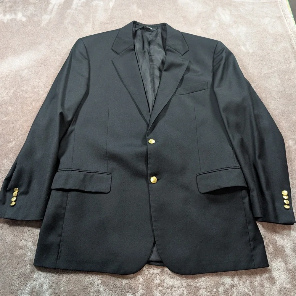 Jos. A. Bank Blazer Mens 46R Black Gold Crest Button Two-Button Sport Coat